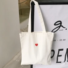 Модные вышитые красное сердце шаблон Canva хозяйственные сумки женские Эко сумки складные молнии Наплечные плакаты с изображением женских сумочек сумки повседневные