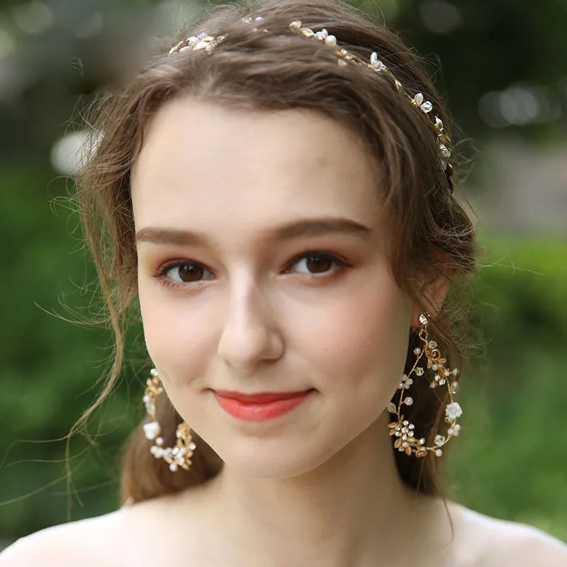 SLBRIDAL Золотой проводной стразы кристалл жемчуг свадебное украшение на голову свадебные волосы лоза аксессуары для волос подружки невесты