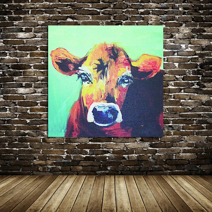 

100%Hand Painted Free Shipping Animal Oil Painting Little Adorable Cow Abstract on Canvas for Beautiful Art Work Home Decoration