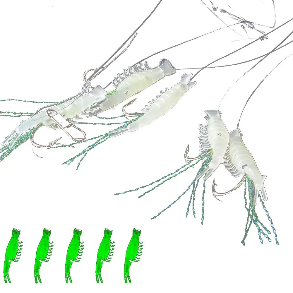 NEW 5 Pcs Luminous Shrimp Fishing Simulation Noctilucent Soft Prawn Lure Hooks Bait | Спорт и развлечения