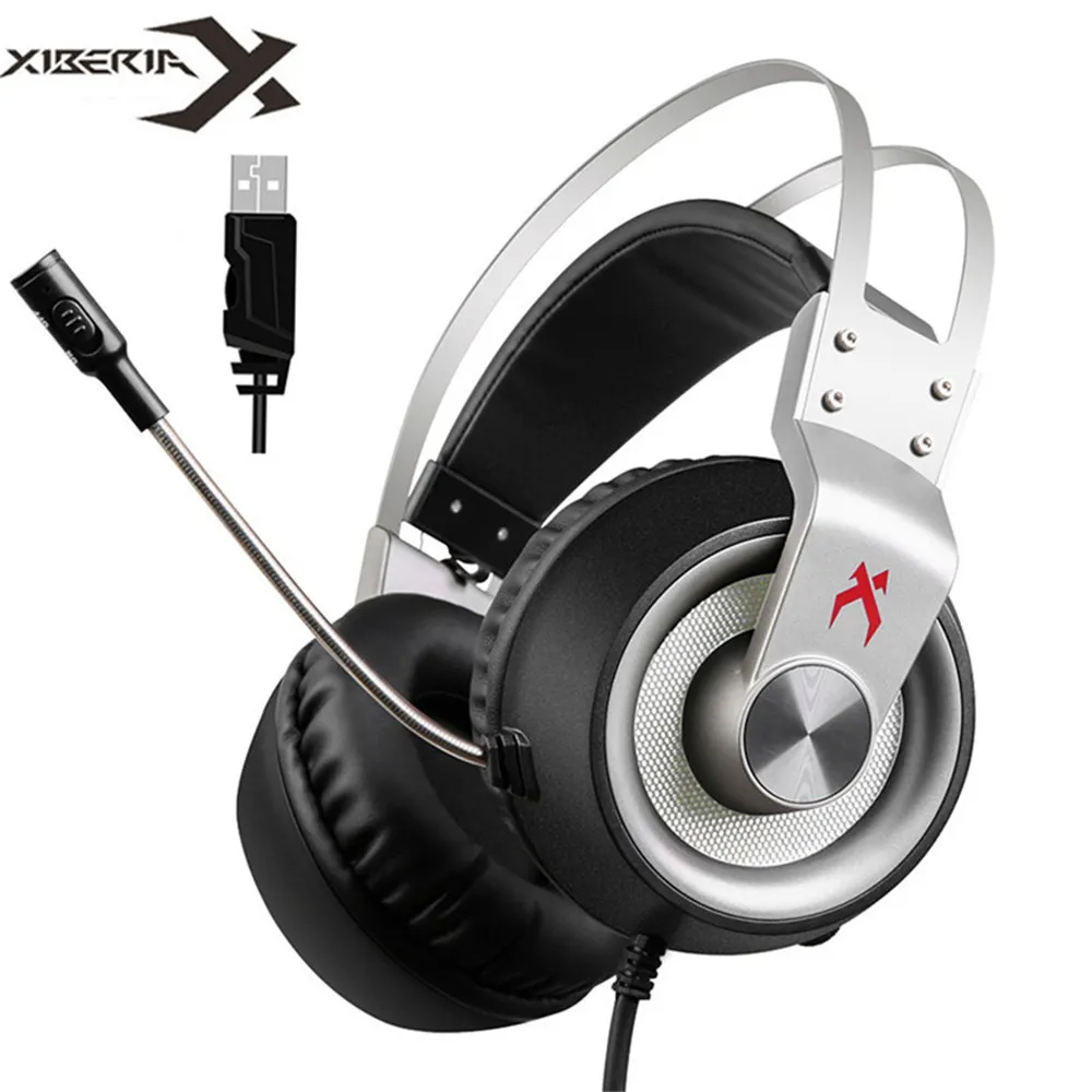 Xiberia K1 PC Gamer стерео игровая гарнитура Casque USB 7,1 канальный объемный звук наушники с микрофоном светодиодный свет