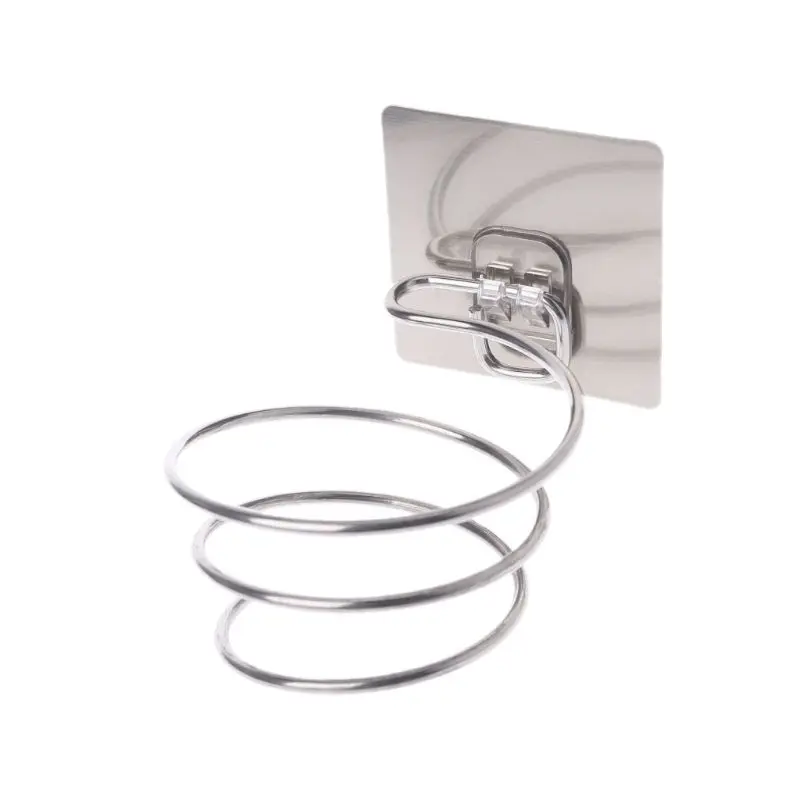 

Hair Dryer Holder Blower Organizer Adhesive Wall Mounted Nail Free No Drilling Stainless Steel Spiral Stand For Bathroom