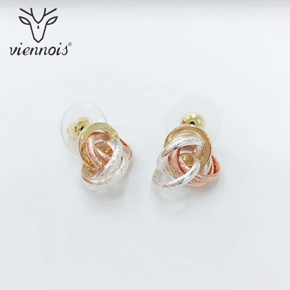 Женские серьги-пусеты Viennois золотые серебряные розовые тройные маленькие модные |