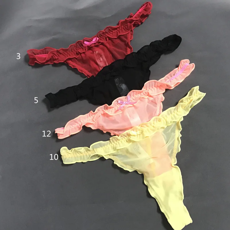 1PCS Ruffled Thong Sexy Underwear Women Thongs Lace Panties Transparent Gauze G String For Ladies T Back Mesh 1PCS Ruffled Thong Sexy Underwear Women Thongs Lace Panties Transparent Gauze G String For Ladies T Back Mesh