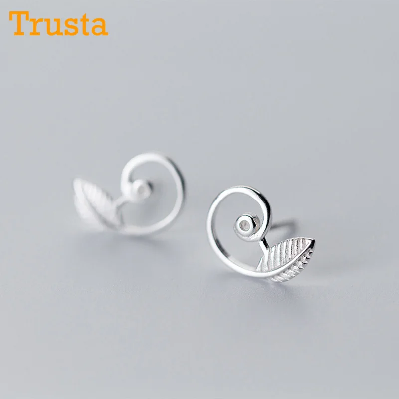 

Trusta 2018 Womens 100% 925 Sterling Silver Jewelry Tiny Hollow 8mmX11mm Leaf Stud Earrings Gift Girls Kids DS318 Free Shipping