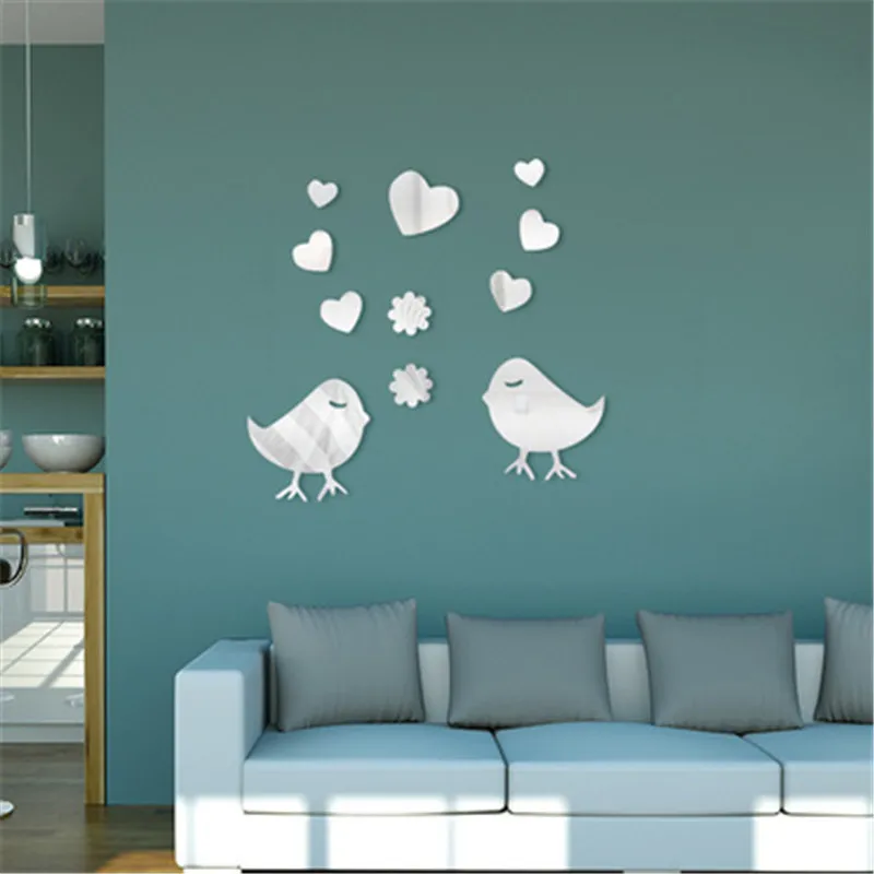 Chicks Heart Acrylic Mirrored Decorative Sticker Mirror Wall Sticker