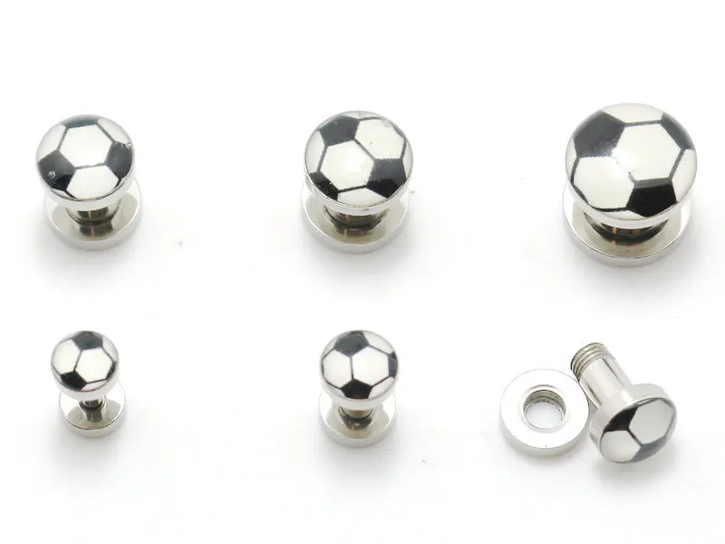 ##BUY black amp;white football logo picture 12pcs ear plug surgical steel mix 6 size screw ear gauges body piercing jewelry mix wholesale