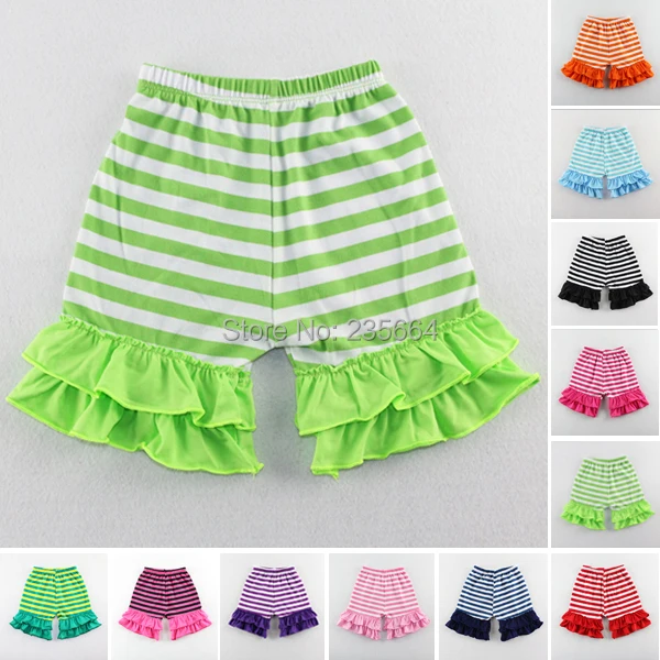 

Bermudas Short Free Shipping Kids Girl Baby Striped Cotton Shorts Casual Elastic Waist Kurze Hosen Ruffle 1-6t