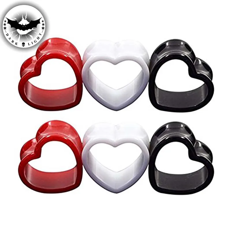 3Pairs Arcylic Ear Tunnel Ear Plug Heart shape Ear Reamer Gauge Earring
