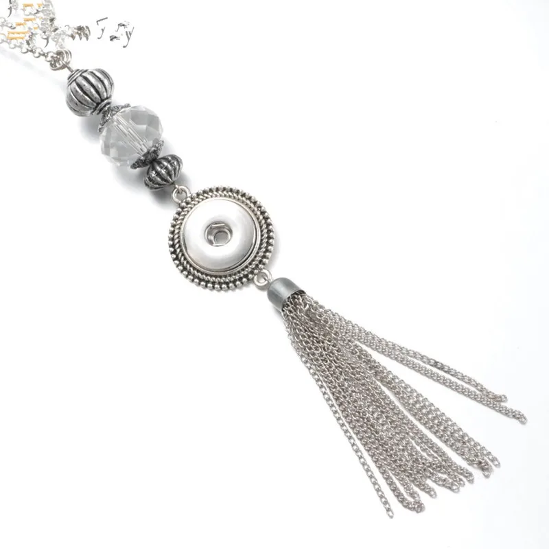 

1pc Newest pendant OEM, ODM watches crystal vintage metal pendant Necklace 18mm metal snap button jewelry with chain