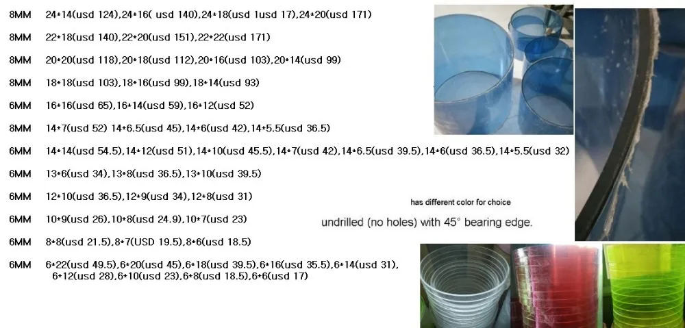 13*8 дюймов акриловый барабан Корпус барабана оболочки undrilled с 45 градусов подшипника края