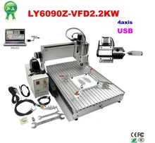 High speed 2200w cnc router with USB port 6090 4 axis cnc machine for metal