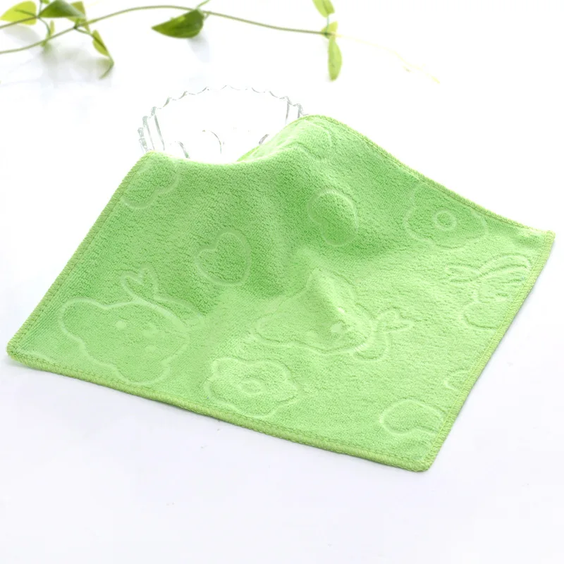 Детское банное полотенце ярких цветов, полотенце для лица, полотенце для рук, детское квадратное полотенце из микрофибры для чистки, детское полотенце с мультяшным принтом, s 25*25 см - Цвет: Light Green