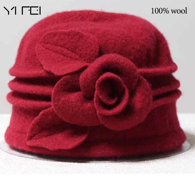 Женская фетровая чистая шерсть, зимняя женская шапка с цветочным принтом, Повседневная брендовая теплая Женская Осенняя мягкая флоппи-шляпа для девушек