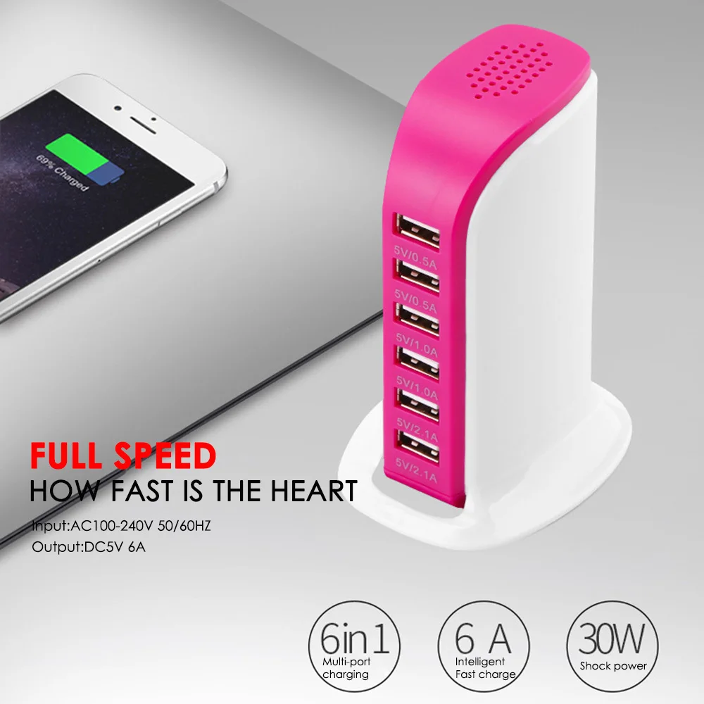 

SUNDATOM 6USB Multi-Port Ports Charger For iphone Cell Phone Ipad pad tablet PC 5V / 2.1A / 30W Travel Walls Charging adapter