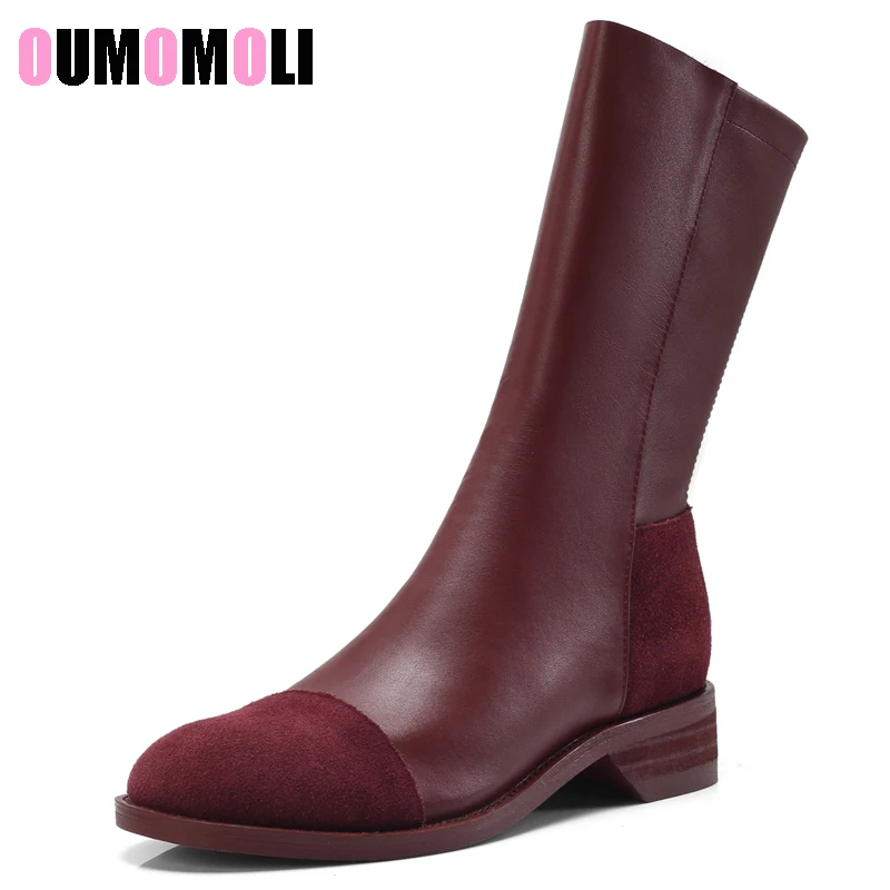 

Pleated Mid-Calf Boots For Women Winter Fur Wrinkle Boots Lady Natural Leather Slip-On Soft Female Warm Shoes Big Size34-39