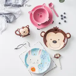 4 шт./компл. Японский милый набор керамических столовых приборов, чтобы чашка для еды ребенок мультфильм кролик Обезьяна свинья для