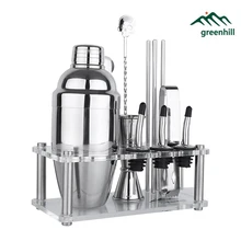 Greenhill Premium Bar Werkzeugsatz/12 Stücke Barware Cocktail Shaker Kit (18/8), Jigger, löffel, gießen, stroh, eiszange & Stand