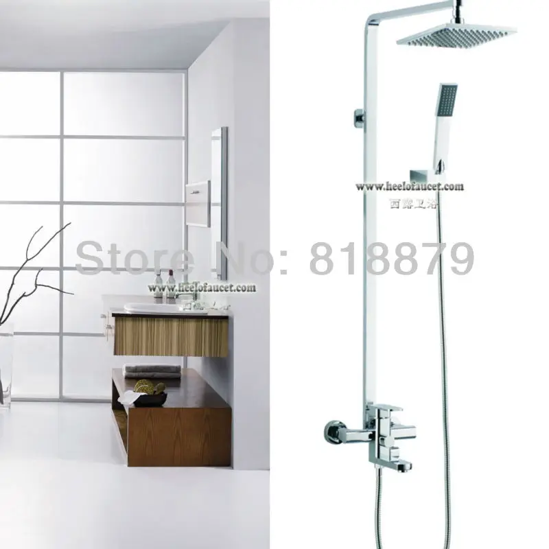 Square wall mounted brass shower column rain shower faucet copper