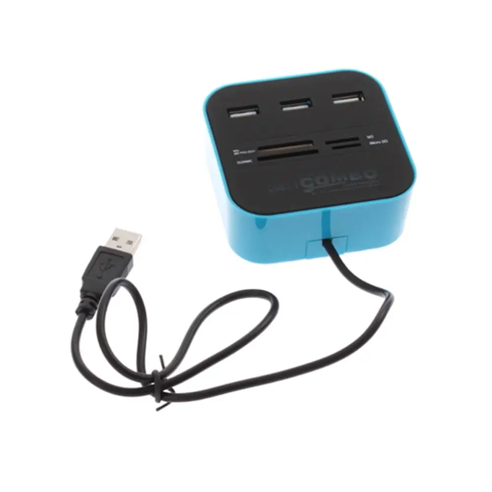 1 шт. USB 2,0 концентратор Combo все в одном многофункциональное устройство для чтения карт с 3 портами для MMC/M2/MS голубой цвет, оптовая продажа