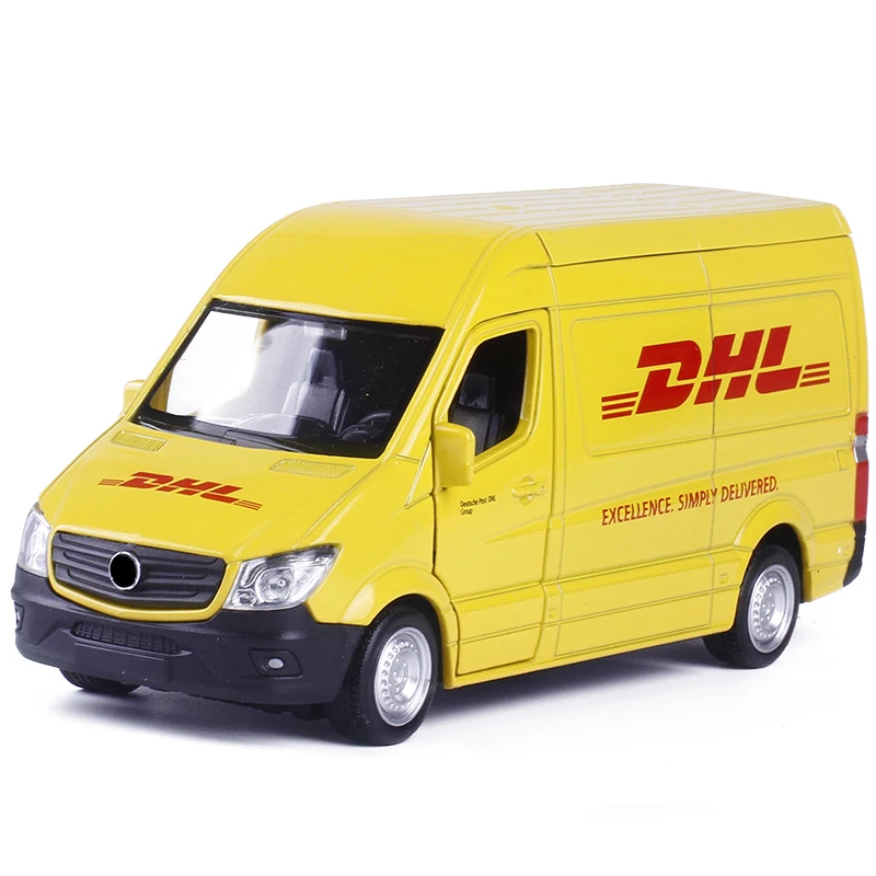 Высокая симуляция 1:36 грузовик DHL игрушечных транспортных средств сплав оттягивать назад автомобиль Реплика Авторизованная оригинальной фабрикой Модель Коллекция игрушек