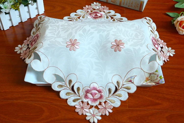 Luxury square Satin Tablecloth Placemat embroidered lace dining tea Table Cover cloth home placemat party kitchen Wedding Decor