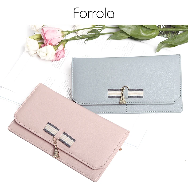 

Fashion Women Lovely Long Wallet Leather Zipper Slim Mini Coin Purse Hasp Female Lady Card Holder Small Bowknot For Girl