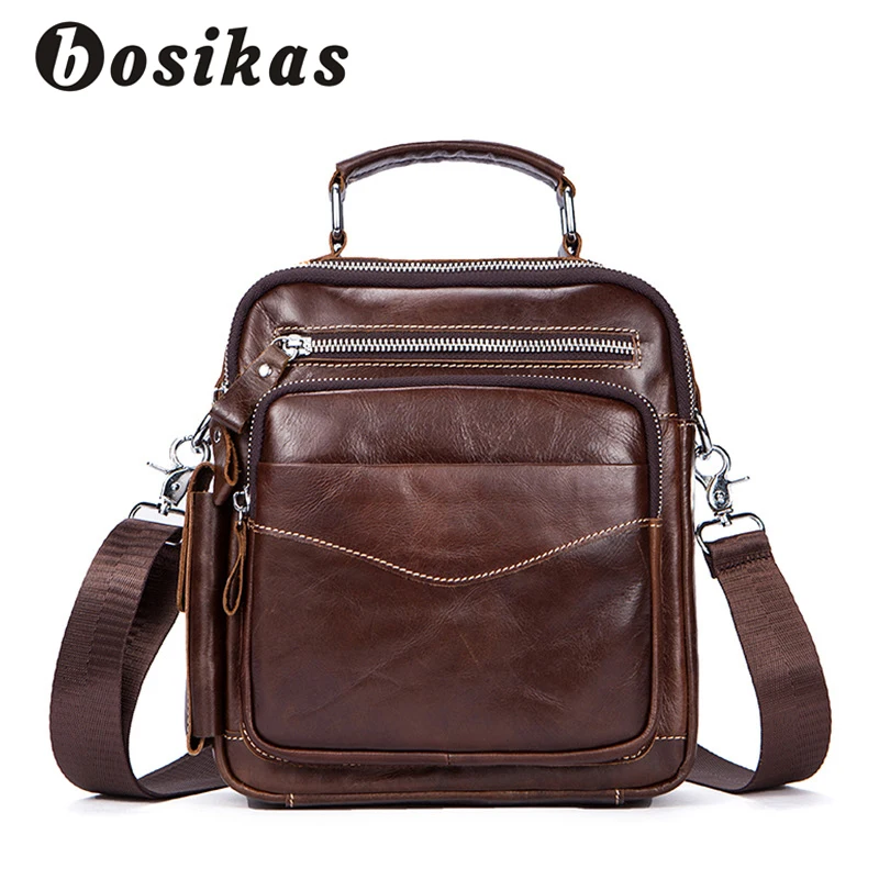 

BOSIKAS Crossbody Man Bags Shoulder Bag Zipper Men Messenger Bags Leather Fashion Flap Genuine Leather Shoulder Bag Men handbag