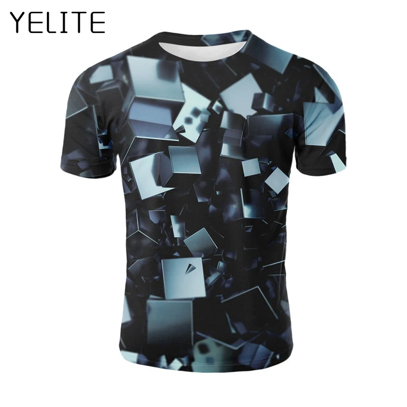 

YELITE 2019 Newest Design Summer T Shirt Men Geometric 3d Vision Print Tees Shirt Plus Size Cool Fashion Hip Hop Men T Shirts