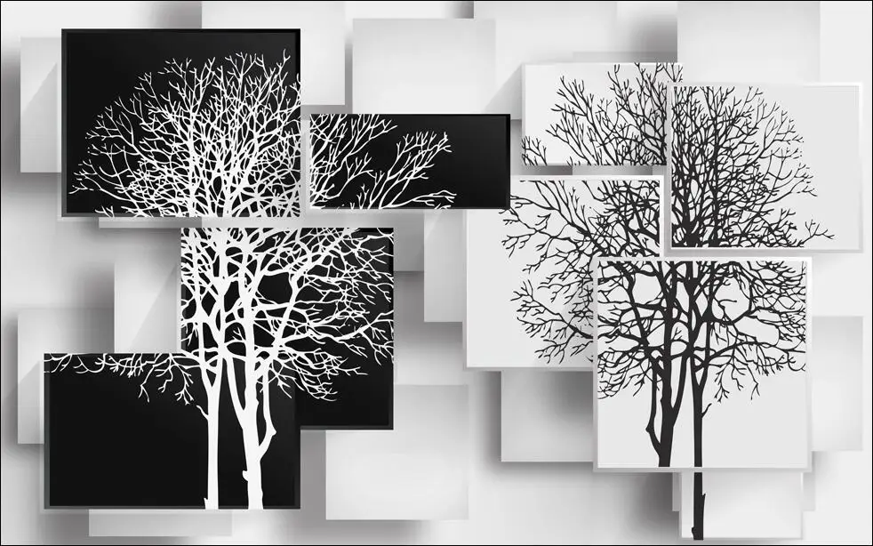 Beibehang papel де parede 3d пользовательские фото Обои фреска простой черный и белый большой дерево 3D ТВ стены бумаги домашний декор