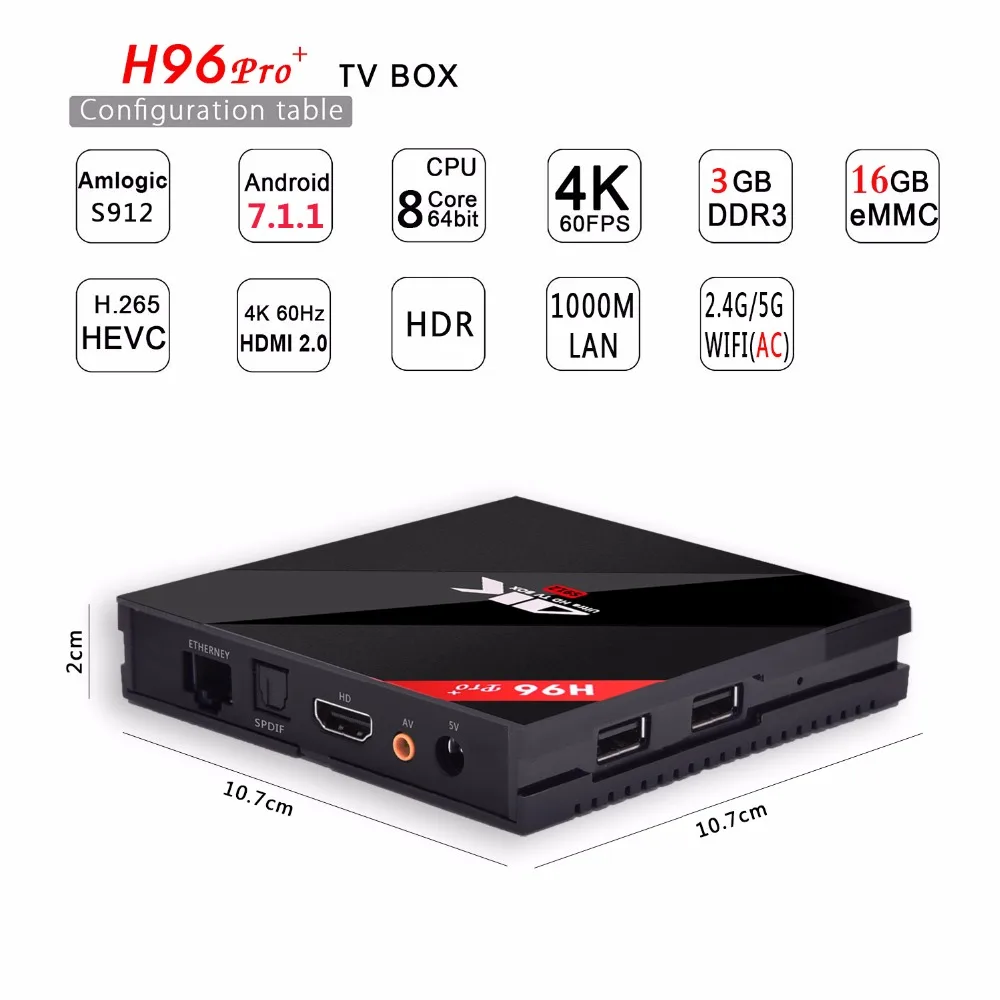 

AKASO H96 Pro Plus TV Box 3G 16GB Android Nougat UHD 4K Set Top Box Dual-Band WiFi 2.4GHz/5.0GHz Bluetooth With Remote Control