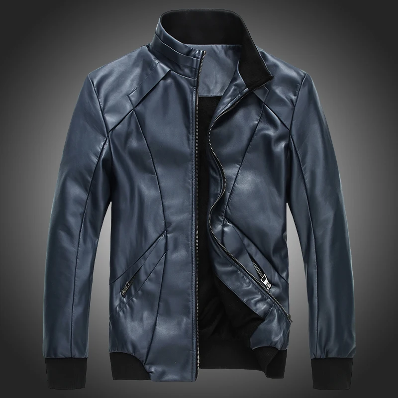 The newly popular slim fit zipper cool leather jacket men's synthetic