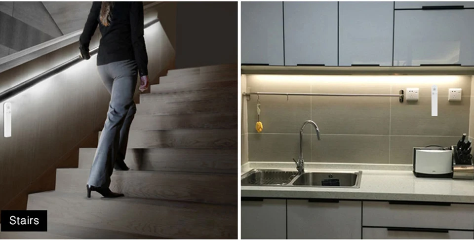 1 м 2 м 3 м светодиодная подсветка под шкаф полоса кухня PIR датчик движения под кровать лампа для шкафа шкаф для лестниц коридора батарея