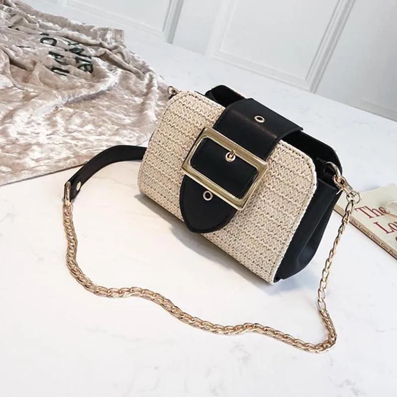 

Ins Style Summer Straw Weave Small Flap Lady Beach Holiday Chain Messenger Bags Fashion Women PU Leather Crossbody Bag for Gifts