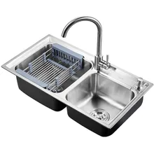 Раковины SUS304 из нержавеющей стали Растяжка 7541 двойной паз кухонная раковина Прямая с краном Двойная чаша