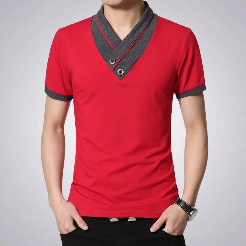 Мужские футболки с v-образным вырезом, брендовая Хлопковая мужская футболка в стиле пэчворк, мужские футболки, топы,,, M40 - Цвет: Красный