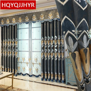 

European and American luxury Velvet with gold Embroidered Blackout Curtains for living room window Curtain Bedroom Kitchen