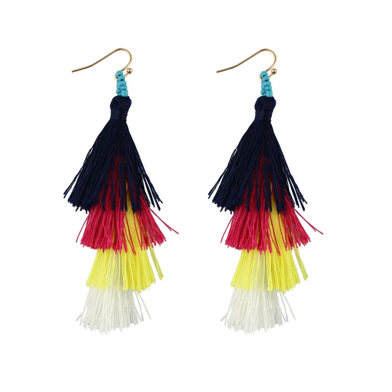Бохо стиль 4 слоя кисточкой длинные висячие серьги для женщин|dangling earrings for women|long