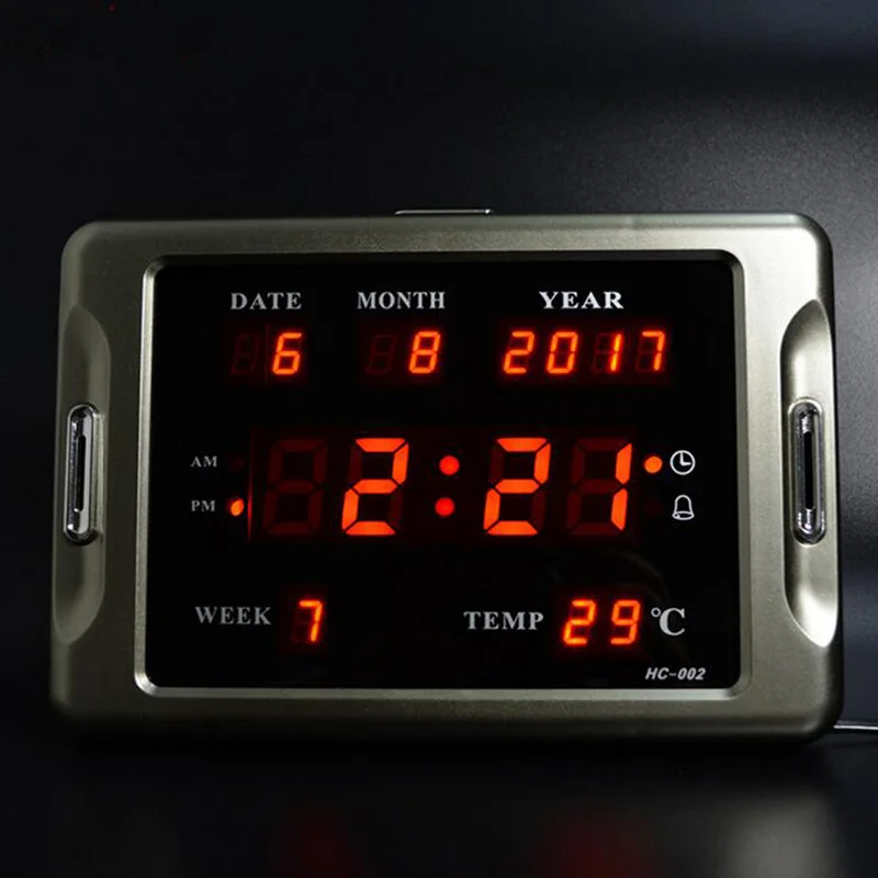 

Hourly Chime LED Digital Wall Clock Table Clock with Calendar Date and Week Temperature Display for Home Kitchen Office Garage