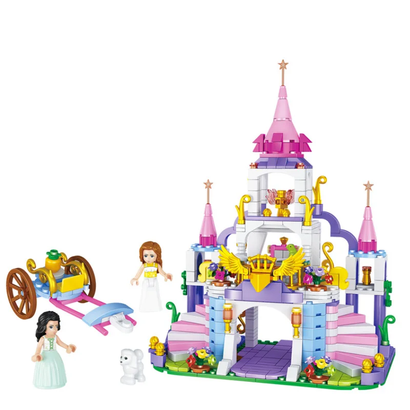 

Girls Princess Castle Violet Royal Carriag Car Building Blocks Sets Legoings Friends Model Bricks Kids Toys Gift