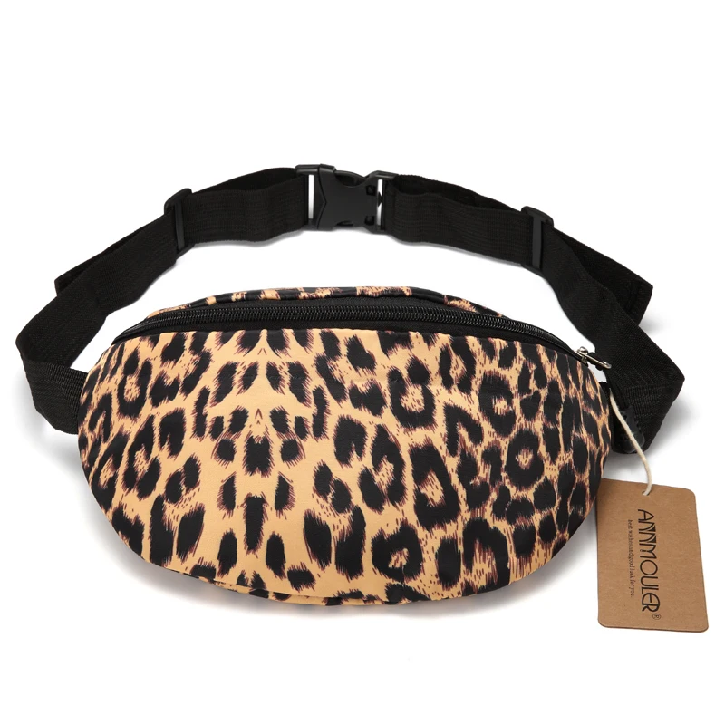 Annmouler большой Ёмкость Талия сумка Регулируемый ткань поясная сумка Для женщин Талия пакеты полиэстер Leopard Hip сумка женская Грудь Сумки