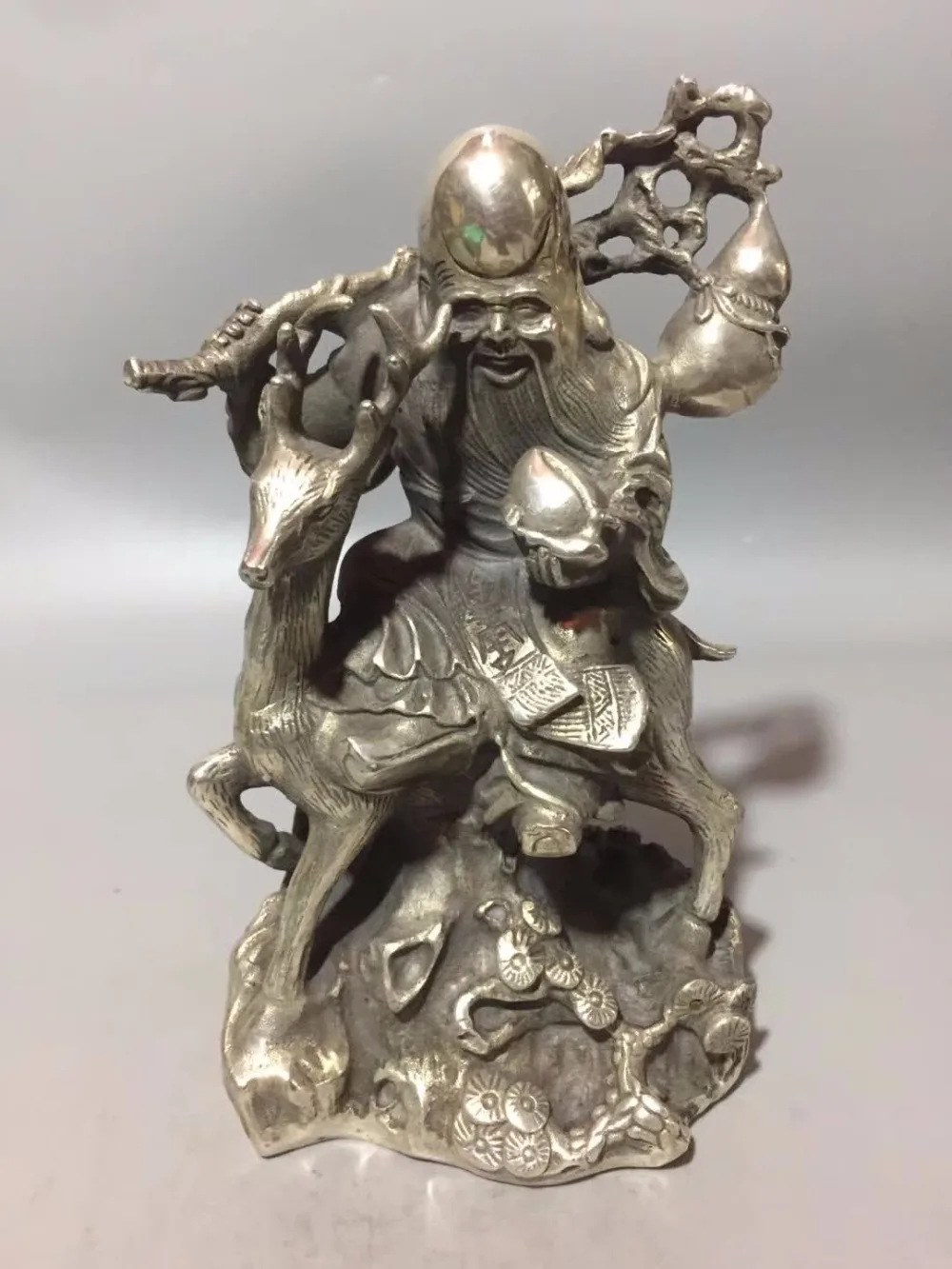 

Art Collection Tibet Silver handmade longevity god Riding deer statue,Home/office desk decoration Mascot sculpture