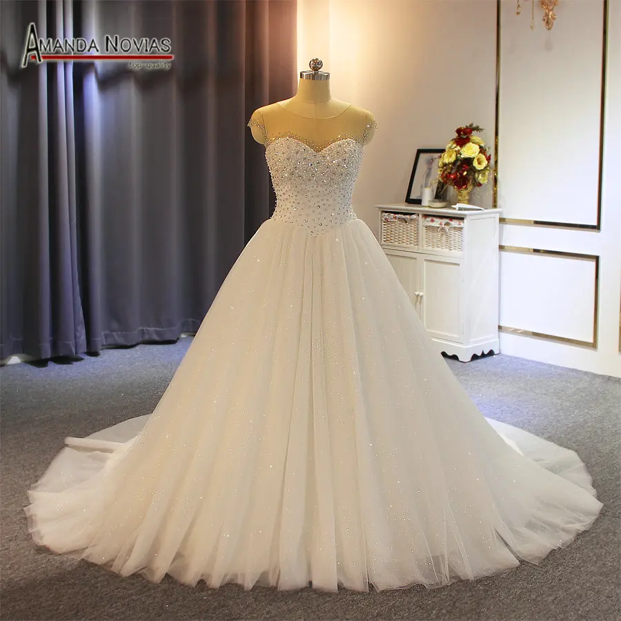 Полностью бисероплетенный лиф маленькое свадебное платье трапециевидной формы дешевая цена с высоким качеством