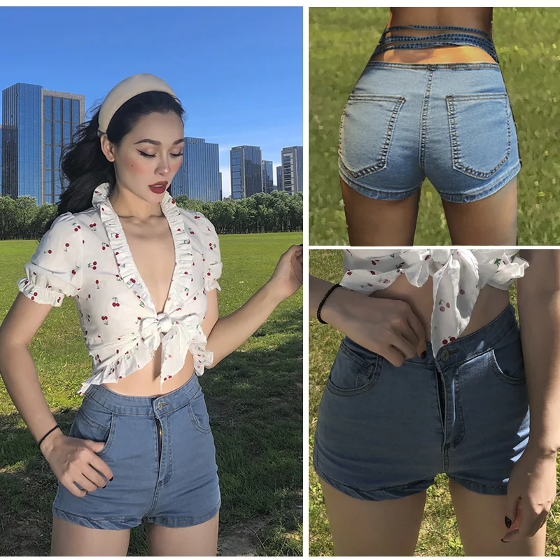 

High Waist Stretch Cowboy Shorts Skinny Jeans Woman High Waist Jeans Street Style Womens Clothing Streetwear Top Shop Jeans