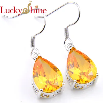 

LuckyShine Handmade Yellow Crystal Zircon Gems Dangle Earrings Stamp 925 Woman Earring USA Australia Holiday Earrings