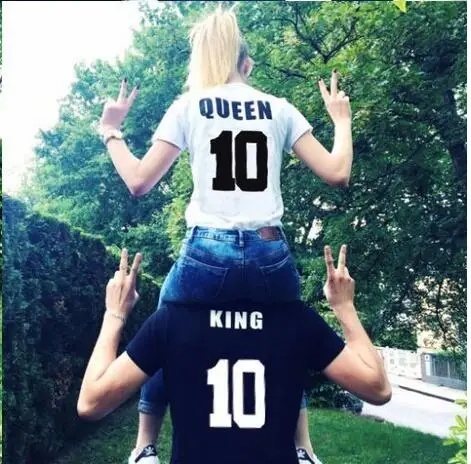 

King Queen 10 Print T Shirt Women 2017 Summer Style Lovers Tshirt Short Sleeve Cotton Letter T-shirt Women Brand Couple Outfits