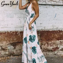 

2018 Summer Sexy Beach Long Maxi Dress Female Leaf printing Dresses for Women Boho Strapless