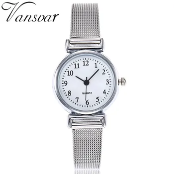 

Hot Fashion Women Silver Mesh Belt Watches Luxury Casual Ladies Steel Quartz Watches Vansvar Clock Relogio Feminino Dropshipping