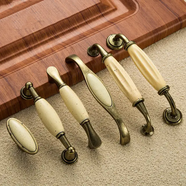 Online Shop Beige Ceramic Door Handles Antique Furniture Knobs And