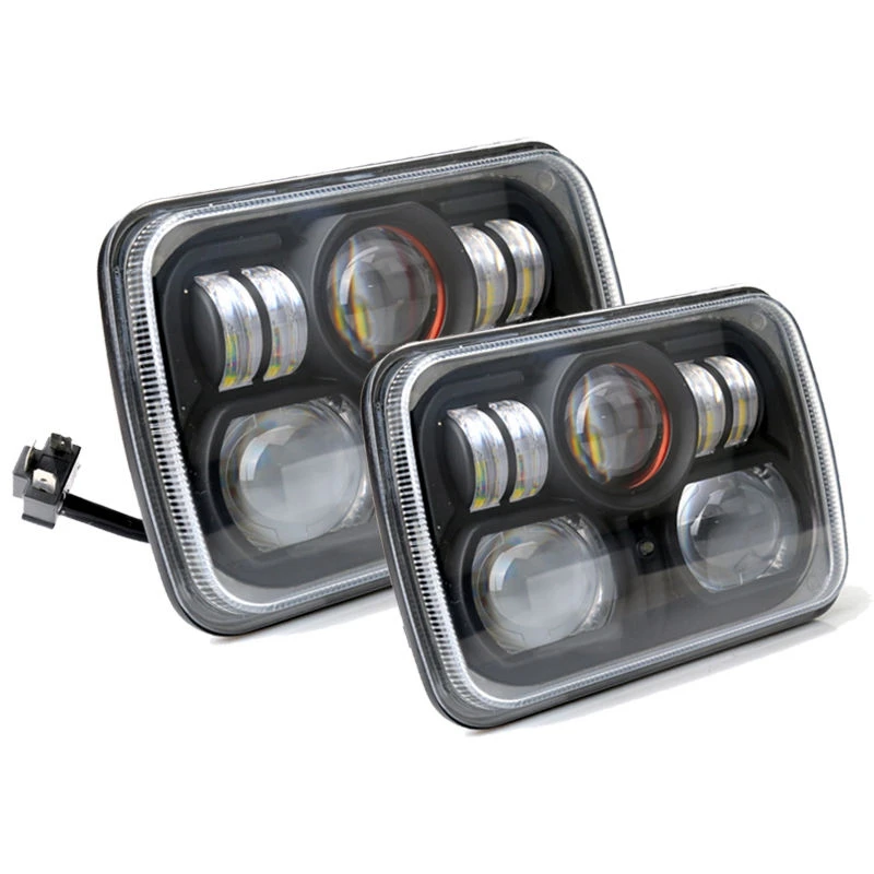 Square Pair 7x6 LED Headlights H4 Light for Jeep Wrangler YJ Cherokee Comanche